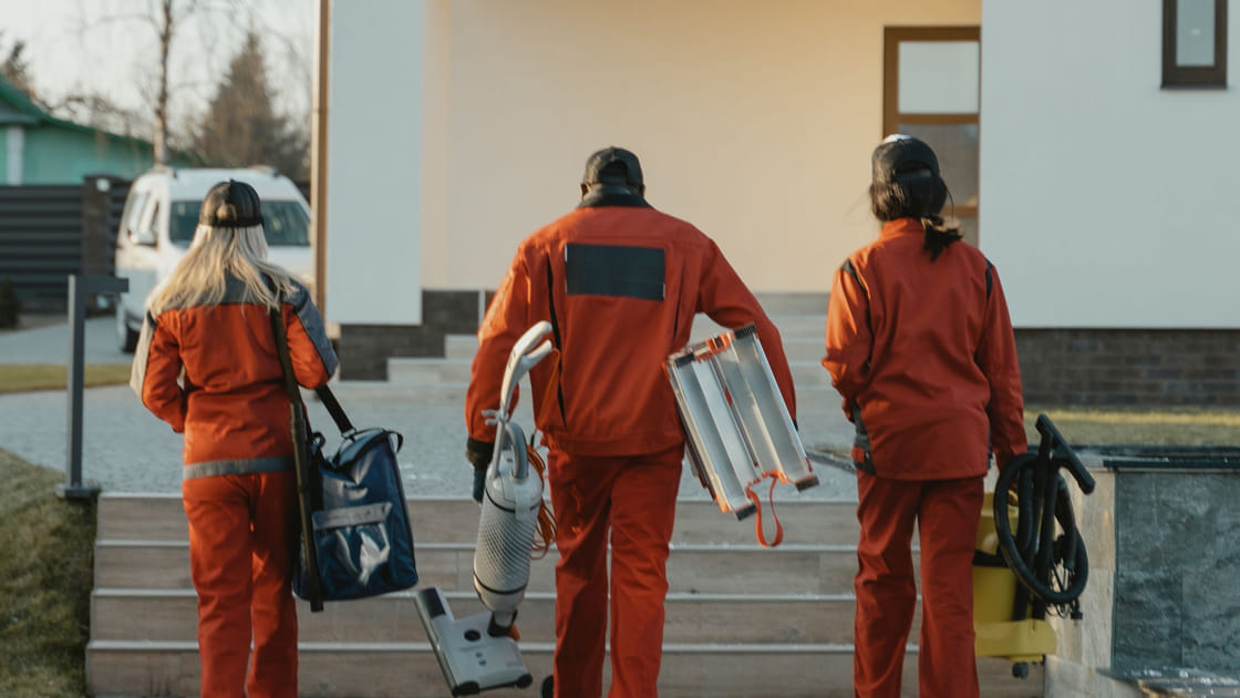 The Cami's Cleaning crew arriving at a home with their equipment